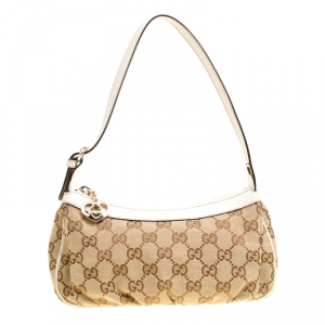 مملوكة مسبقًا Gucci Beige GG Canvas and Leather GG Heart Interlocking Pochette