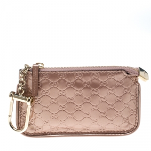 Gucci Metallic Pink Micro Guccissima Patent Leather Key Case Purse