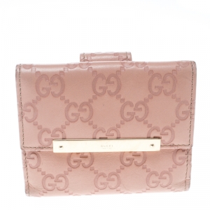 Gucci Blush Pink Guccissima Leather Mini Flap French Wallet
