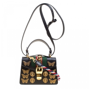مملوكة مسبقًا Gucci Black Leather Mini Sylvie Animal Stud Embellished Top Handle Shoulder Bag 