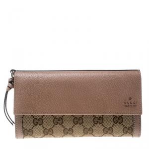 Gucci Beige GG Canvas and Leather Continental Wallet