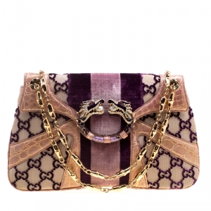 Gucci Purple GG Fabric, Velvet and Alligator Trim Limited Edition Tom Ford Dragon Shoulder Bag