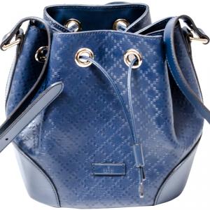 Pre Owned Gucci Blue Diamante Textured Leather Medium Hilary Bucket Bag