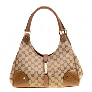 مملوكة مسبقًا حقيبة غوتشي باردوت جلد وكانفاس GG بنية/ بيج