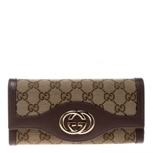 Gucci Beige GG Canvas and Leather Sukey Continental Wallet