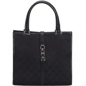 مملوكة مسبقًا Gucci Black Guccissima Jacquard Jackie Tote