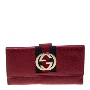 Gucci Red Leather Web GG Interlocking Continental Wallet