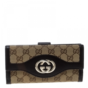 Gucci Beige/Brown GG Canvas and Leather Sukey Continental Wallet