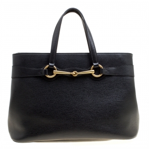 Pre Owned Gucci Black Leather Medium Bright Bit Top Handle Bag