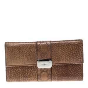 Gucci Brown Leather Guccissima Trim Flap Continental Wallet