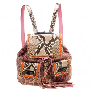 Pre Owned Gucci Pink/Multicolor Python Bamboo Drawstring Backpack