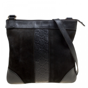 مملوكة مسبقًا Gucci Black Suede and Guccissima Leather Messenger Bag