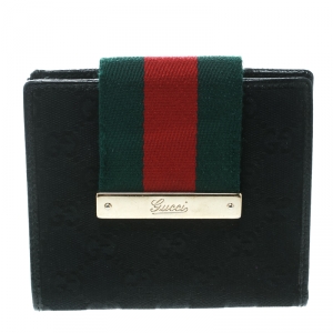 Gucci Black GG Canvas and Leather Web Logo Wallet