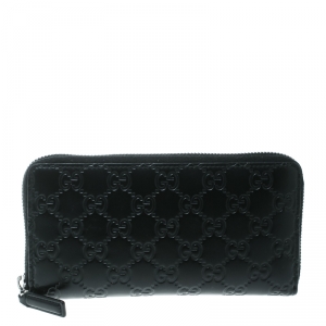 Gucci Black Guccissima Leather Zip Around Wallet