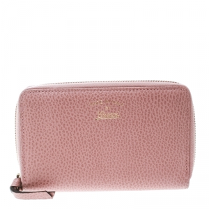 Gucci Pink Leather French Zip Around Wallet
