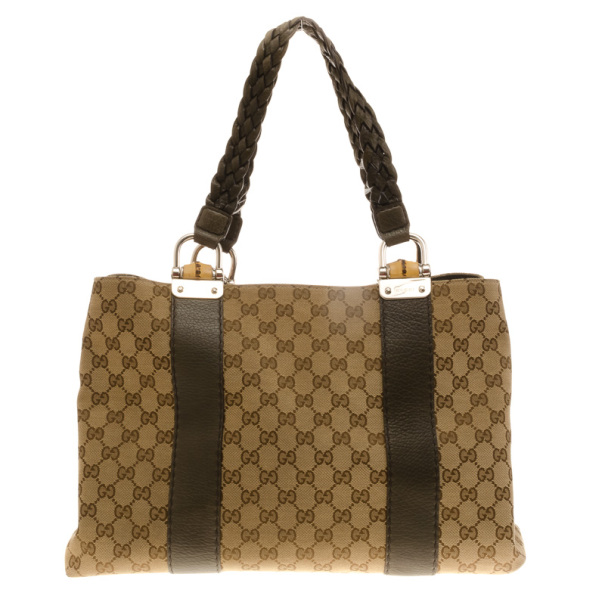 Pre Owned Gucci Bamboo Bar Medium Canvas Tote 