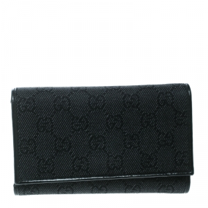 Gucci Black GG Fabric and Leather Trim Tri Fold Wallet
