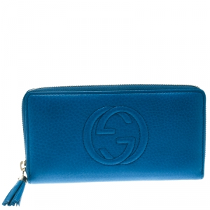 Gucci Blue Leather Soho Zip Around Wallet