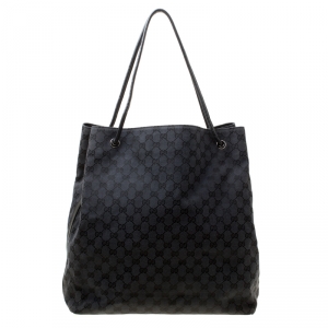 Pre Owned Gucci Black GG Canvas Large Gifford Shopper Tote