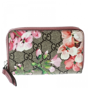 Gucci Beige GG Supreme Canvas Blooms Card Case