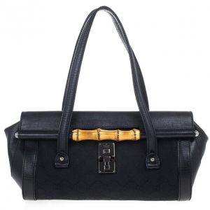 Pre Owned Gucci Black Canvas Bamboo Bullet Bag 