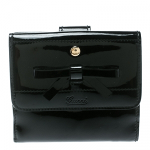 Gucci Black Patent Leather Bow Compact Wallet