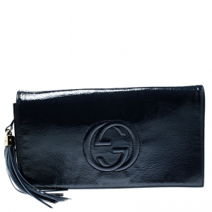 Pre Owned حقيبة كلتش غوتشي سوهو جلد زرقاء كحلية