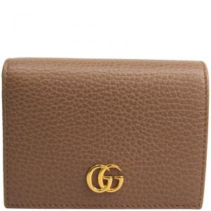 Gucci Beige Pebbled Leather GG Marmont Card Case