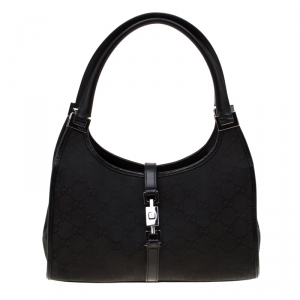 Pre Owned Gucci Black GG Canvas and Leather Jackie O Hobo