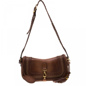 مملوكة مسبقًا Gucci Brown Leather Medium Handmade Braided Shoulder Bag