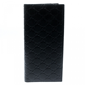 Gucci Black Guccissima Leather Passport Case Wallet