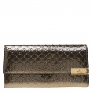 Gucci Metallic Grey Microguccissima Patent Leather Continental Wallet