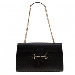 Pre Owned Gucci Black Guccissima Leather Medium Emily Chain Shoulder Bag