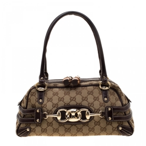 Pre Owned Gucci Beige/Ebony GG Canvas Wave Boston Bag