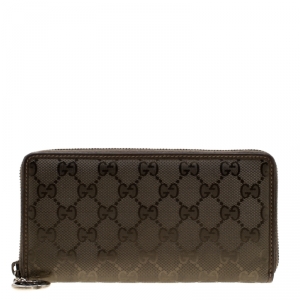 Gucci Olive Green GG Guccissima Coated Canvas Zip Around Wallet