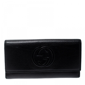 Gucci Black Leather Soho Continental Flap Wallet