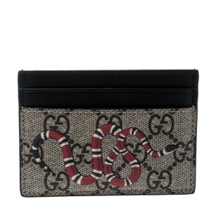 Gucci Beige/Black Kingsnake Print GG Supreme Canvas 4CC Cardholder