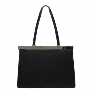 Pre Owned Gucci Black Nylon Frame Tote