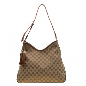 مملوكة مسبقًا Gucci Beige/Brown GG Canvas and Leather Medium Marrakech Hobo