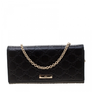Gucci Black Guccissima Leather Wallet On Chain