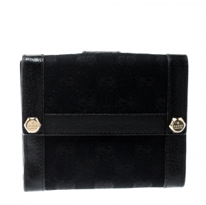 Gucci Black GG Canvas and Leather Charmy French Wallet