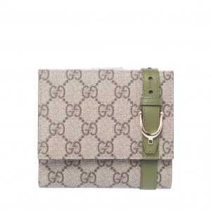 Gucci Beige/Green GG Canvas and Leather Compact Wallet