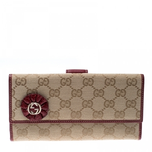 Gucci Beige/Burgundy GG Canvas and Leather Continental Wallet