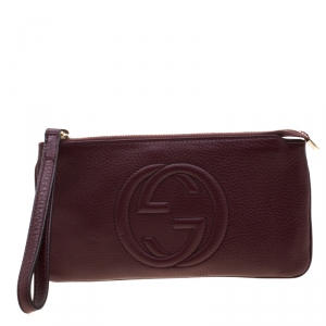 Pre Owned Gucci Burgundy Leather Soho Wristlet Clutch