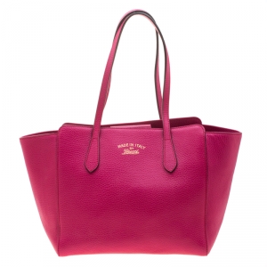 Pre Owned Gucci Magenta Leather Small Swing Tote
