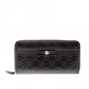 Gucci Brown Guccissima Leather Mayfair Bow Continental Wallet