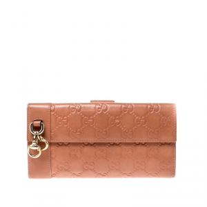 Gucci Coral Orange Gucissima Leather Heart Charm Continental Wallet