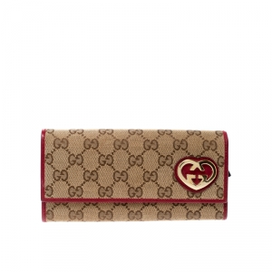Gucci Beige/Magenta GG Canvas Lovely Heart Continental Wallet
