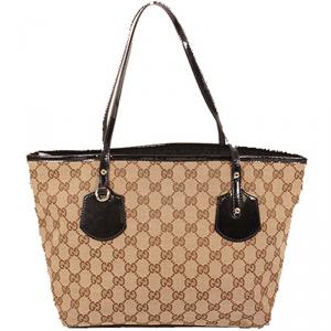 مملوكة مسبقًا Gucci Brown/Beige GG Canvas Leather Tote Bag