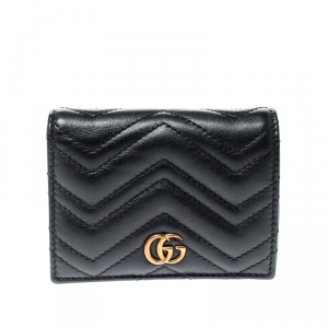 Gucci Black Matelasse Leather GG Marmont Card Case